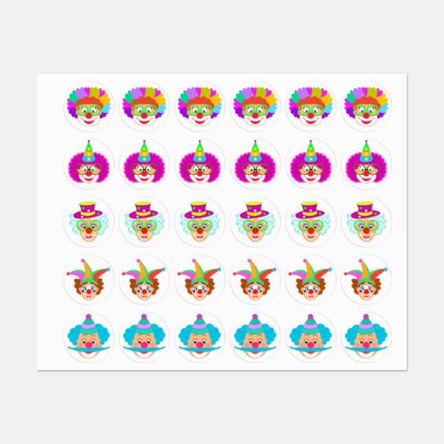 Happy Clowns Carnival Party Purim Festival Labels (Sheet)