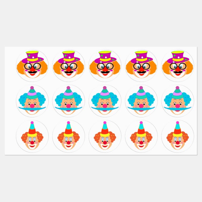 Happy Clowns Carnival Party Purim Festival Labels (Sheet)