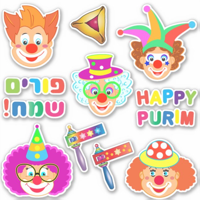 Happy Clowns Purim Festival Party Holiday Symbols Sticker (Front)