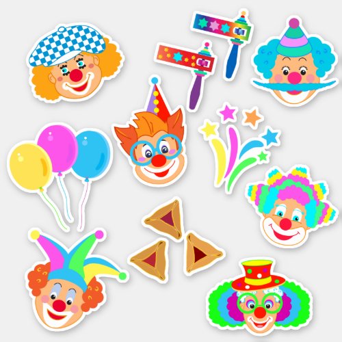 Happy Clowns Purim Festival Party Holiday Symbols Sticker
