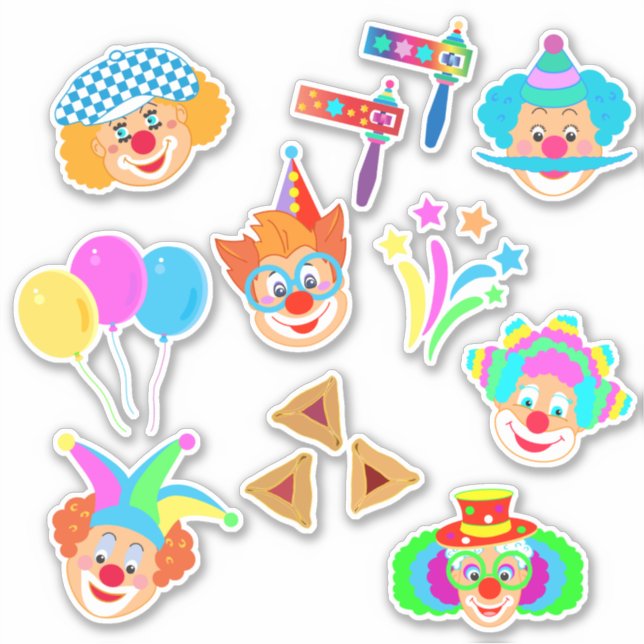 Happy Clowns Purim Festival Party Holiday Symbols Sticker (Front)