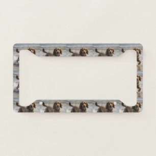 Happy Cocker Spaniel Beach Fun Day, License Plate Frame