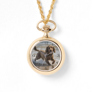 Happy Cocker Spaniel Beach Fun Day, Necklace Watch
