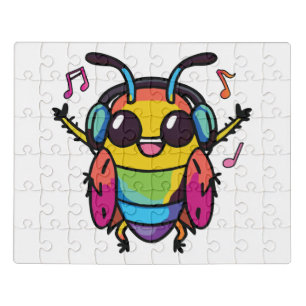 Happy cockroach with headphones listening to music jigsaw puzzle