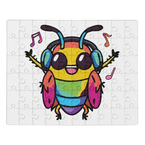 Happy cockroach with headphones listening to music jigsaw puzzle