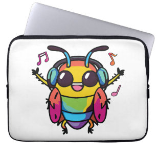 Happy cockroach with headphones listening to music laptop sleeve
