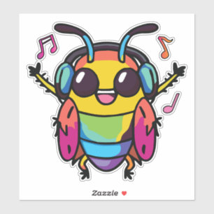 Happy cockroach with headphones listening to music sticker