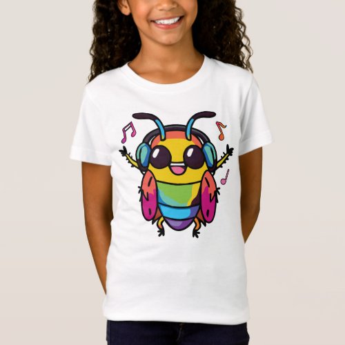 Happy cockroach with headphones listening to music T_Shirt