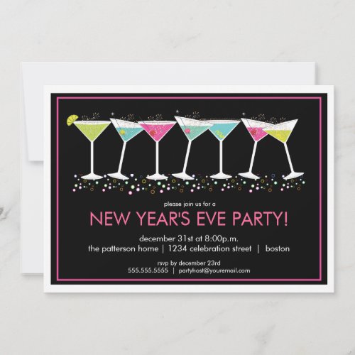 Happy Cocktails New Years Eve Party Invitation