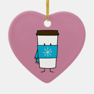Happy Coffee Cup wearing a scarf Ceramic Ornament