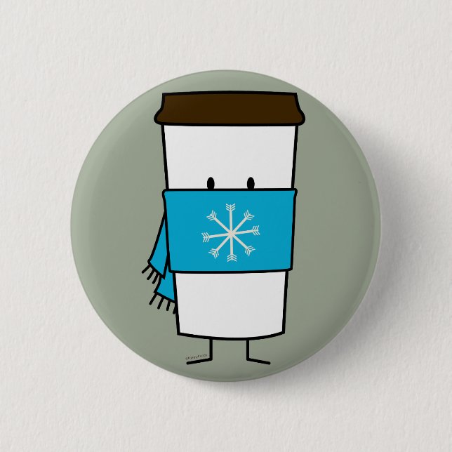 Happy Coffee Cup wearing a scarf Pinback Button (Front)