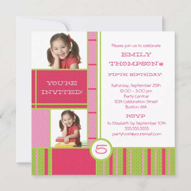 Happy Color Block Little Girl Party Invitation (Front)