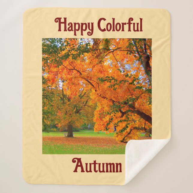 Happy Colorful Autumn Sherpa Blanket (Front)
