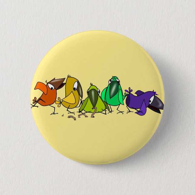 Happy Colorful Birds Button Fun (Front)