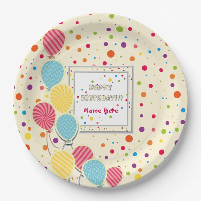 Happy Colorful Birthday Paper Plates (Front)