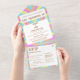 Happy Colorful Bold Retro Stylish Wedding All In One Invitation
