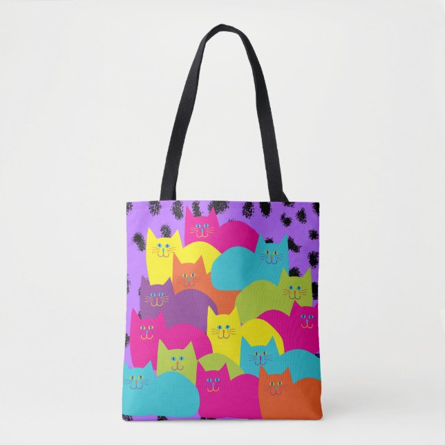 Happy colorful cats tote bag (Front)