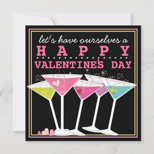 Happy Colorful Cocktails Valentines Day Party Announcements