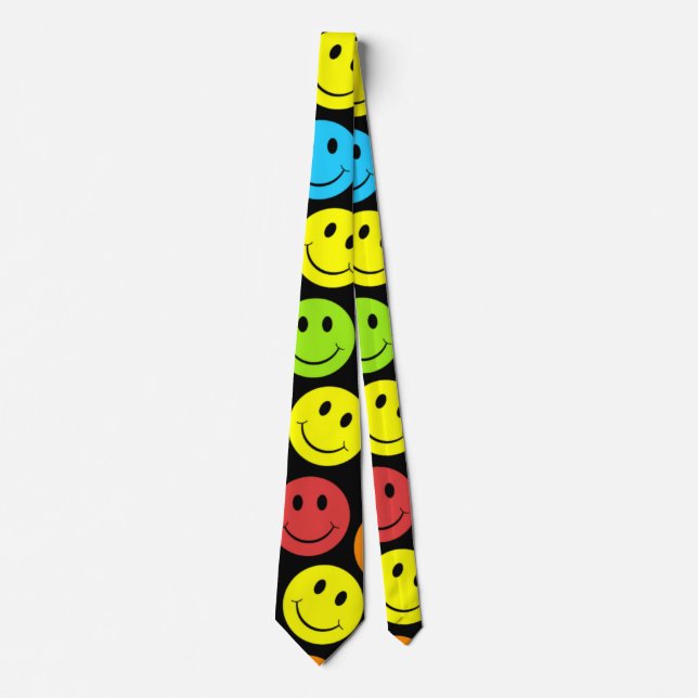 Happy Colorful Faces Pattern Tie (Front)
