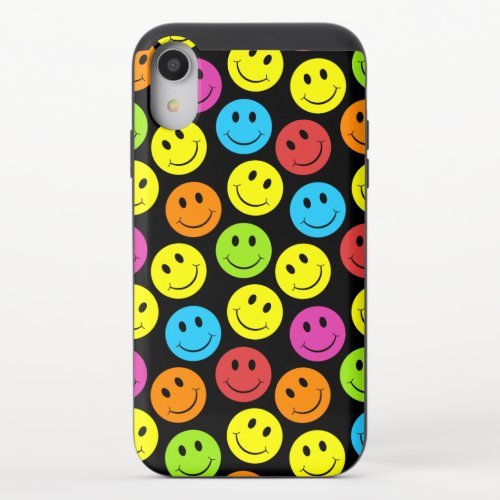 Happy Colorful Faces Pattern iPhone XR Slider Case