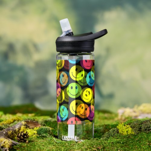 Happy Colorful Faces Pattern Water Bottle