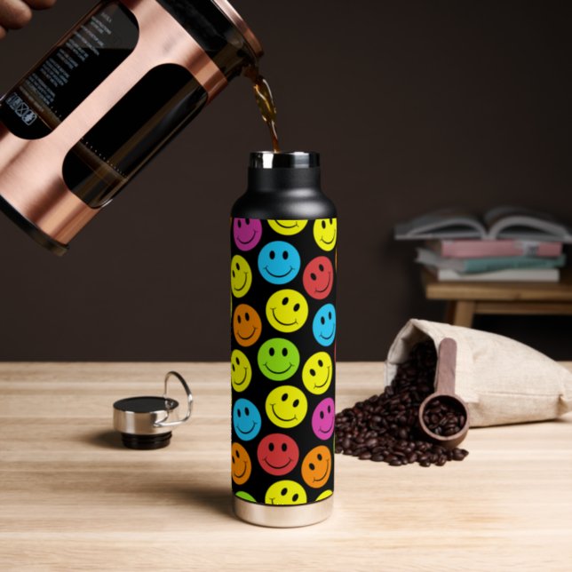 Happy Colorful Faces Water Bottle (Insitu (Coffee))