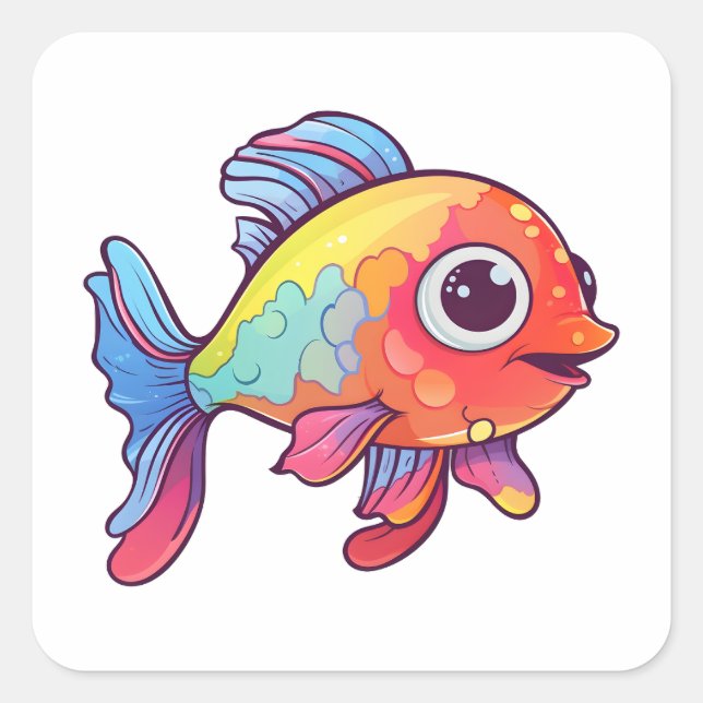 Happy Colorful Fish Square Sticker (Front)