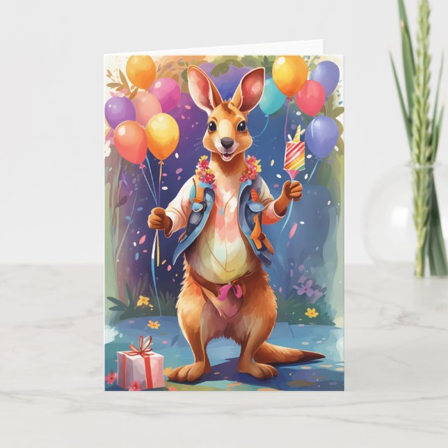 Happy, colorful kangaroo celebrating | Card (Front)