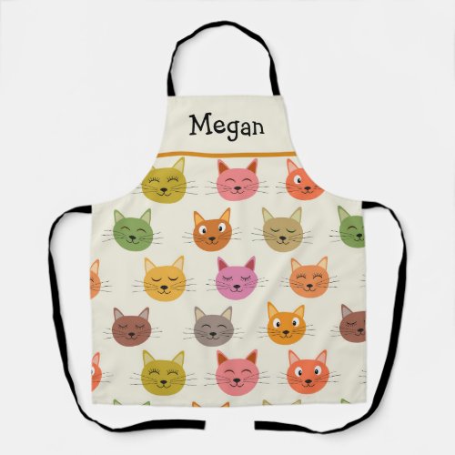 Happy  Colorful kawaii Cartoon Cats personalized  Apron