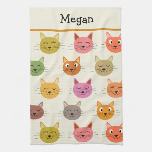 Happy  Colorful kawaii Cartoon Cats personalized  Kitchen Towel