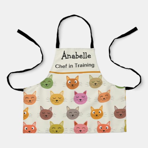 Happy  Colorful kawaii Cats chef in training  Apron