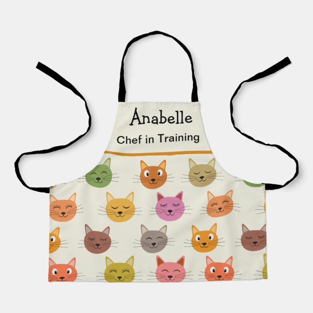 Happy  Colorful kawaii Cats chef in training  Apron (Front)