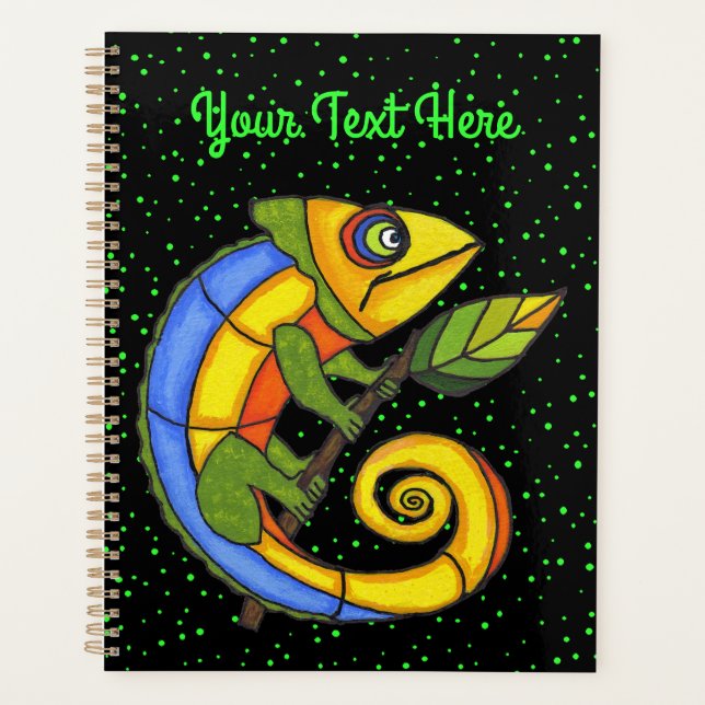Happy Colorful Lizard Big Eyes Leaf Green Dots Planner (Front)
