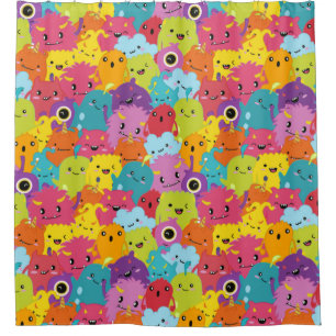 Happy Colorful Monsters Pattern Shower Curtain