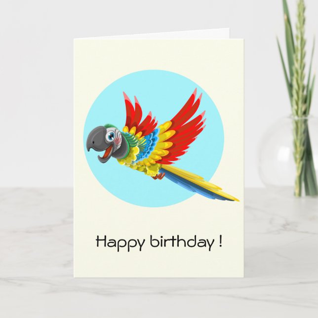 Happy colorful parrot cartoon kids birthday card (Front)