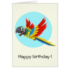 Happy colorful parrot cartoon kids birthday card