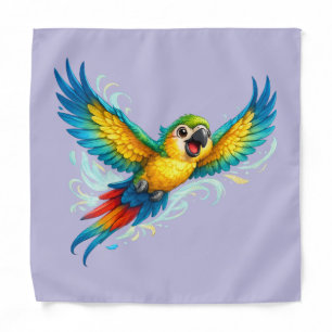 Happy Colorful Parrot in Flight Kawaii Bird Design Bandana