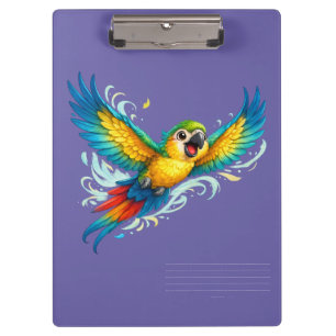 Happy Colorful Parrot in Flight Kawaii Bird Design Clipboard