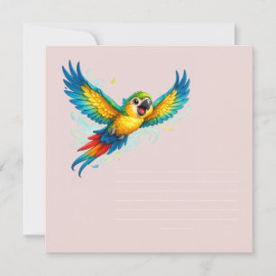 Happy Colorful Parrot in Flight Kawaii Bird Design Invitation