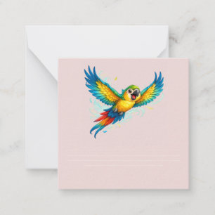 Happy Colorful Parrot in Flight Kawaii Bird Design Note Card