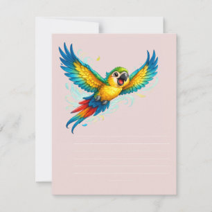Happy Colorful Parrot in Flight Kawaii Bird Design RSVP Card