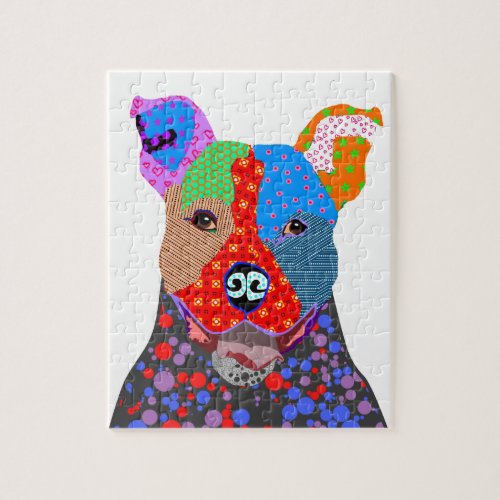 Happy Colorful Patchwork Pitbull Dog Jigsaw Puzzle