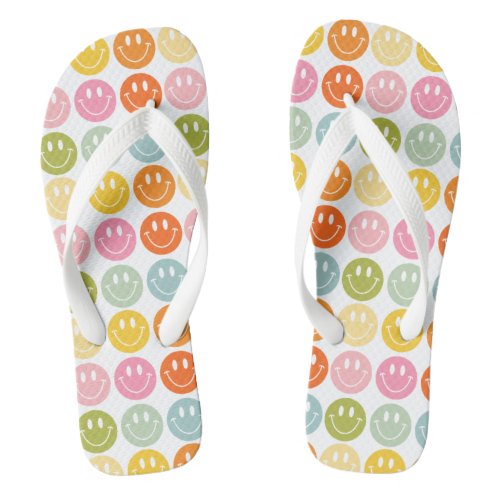 Happy Colorful  Smiling Faces Flip Flops