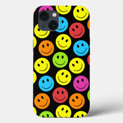 Happy Colorful Smiling Faces Pattern iPhone 13 Case