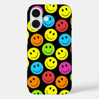 Happy Colorful Smiling Faces Pattern iPhone 16 Case