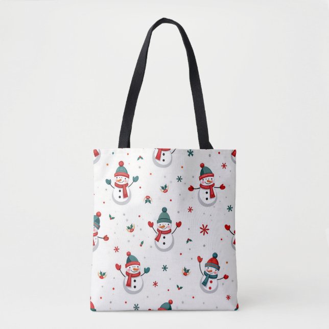 Happy colorful snowmen  tote bag (Front)