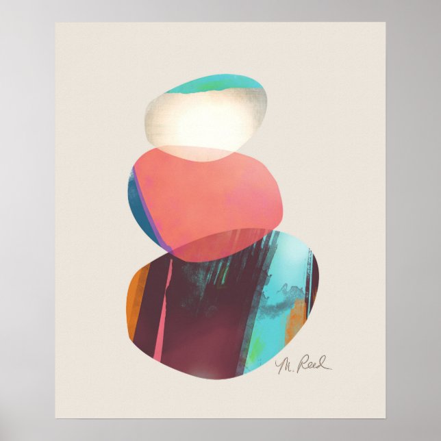 Happy Colorful Watercolor Stones Poster (Front)