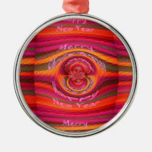 Happy Colors Merry Christmas Happy New Year Desig Metal Ornament
