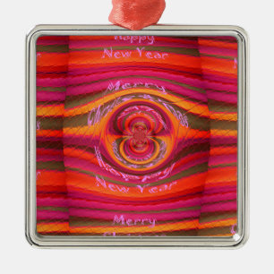 Happy Colors Merry Christmas Happy New Year Desig Metal Ornament