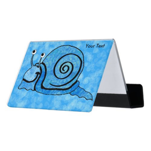Happy Cool Blue Patterned Snail big Round eyes Desk Business Card Holder